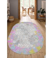 Dijital Baskılı Kaymaz Taban Yıkanabilir Oval Salon Halısı Mutfak Halısı Yolluk NDO-SD-232 (Pembe)