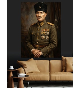 Mareşal Üniformalı Atatürk Portresi Tablo Dekoratif Kanvas - Mdf Ahşap Tablo