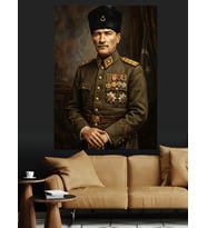 Mareşal Üniformalı Atatürk Portresi Tablo Dekoratif Kanvas - Mdf Ahşap Tablo
