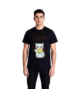 Erkek Grafik Baskılı Kedi Tasarımı Mizah Tişört Kısa Kol Yuvarlak Yaka Rahat Kesim Günlük Modern