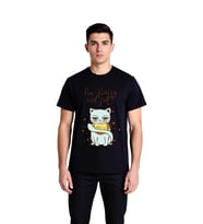 Erkek Grafik Baskılı Kedi Tasarımı Mizah Tişört Kısa Kol Yuvarlak Yaka Rahat Kesim Günlük Modern
