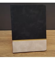 Altın Şeritli Siyah Termo Deri Not Defteri – 192 Sayfa Çizgili Ajanda & VIP Ofis Defteri 21x15 cm