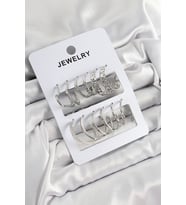 Pirinç Karışık Halka Model Gümüş Renk 6 Çift Kadın Küpe Set 5886 - HPSBYI6814-9942