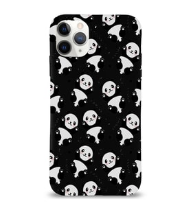 Apple iPhone 11 Pro Uyumlu Lansman Kılıf Panda Tasarımlı İçi Kadife Kapak-Siyah (Şeffaf)