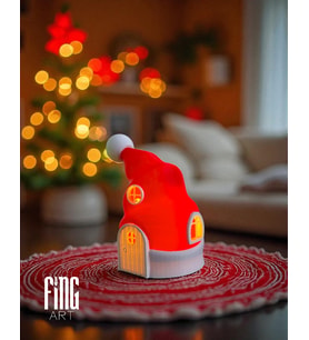 FingArt Noel Şapkası ve Çam Ağacı Tasarımlı Ev Seti, Tealight Mum Işıklı 2’li Yılbaşı Dekoru (Kırmızı)