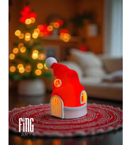 FingArt Noel Şapkası ve Çam Ağacı Tasarımlı Ev Seti, Tealight Mum Işıklı 2’li Yılbaşı Dekoru (Kırmızı)
