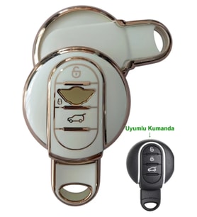 Mini Cooper Countryman Uyumlu Kumanda Anahtar Kılıfı Oto Anahtarlık 3 Tuş BEYAZ GOLD