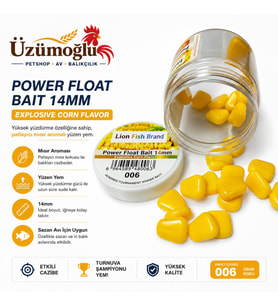 ÜZÜMOĞLU Lion Fish Brand Power Float Bait 14mm Mısır Aromalı Yüzen Sazan Yemi Pop-Up Yem Sarı 006