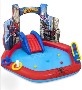 Lisanslı Spiderman Temalı Bestway 98793 Kaydıraklı Fıskiyeli AquaPark Eğlence Havuzu Şişme Havuz (Mavi)
