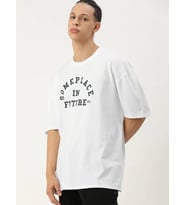 Erkek Kısa Kol Yazlık Tişört Bisiklet Yaka Baskılı Oversize T-Shirt - Beyaz