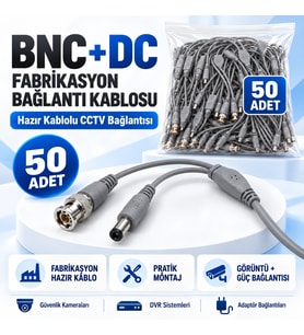 50 Adet Fabrikasyon BNC + DC Power Jack Kablolu CCTV Güvenlik Kamera Görüntü ve Güç Bağlantı Kablosu