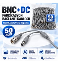 50 Adet Fabrikasyon BNC + DC Power Jack Kablolu CCTV Güvenlik Kamera Görüntü ve Güç Bağlantı Kablosu