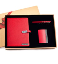 Kişiye Özel Usb'li Defter Kartvizitlik ve Roller Kalem Kutulu Set (Kırmızı)