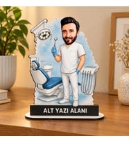 Kişiye Özel Diş Doktoru Karikatürlü 18 cm MDF Masaüstü Biblo - Diş Hekimine Hediye Diş Doktoru Hediyesi