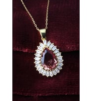 Damla Kolye Renkli Baget Zirkon Taşlı Sultanit Gümüş Zincir Kolye 925 Ayar Gümüş (Gold)