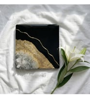 Geode Nero  Kuvars Taşlı Modern Epoksi Duvar Tablosu  Enerjisel & Dekoratif Sanat  20x20 cm (Siyah-Gold)