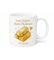 Altın Külçesi Çizimli Değerli İnsanlara Altın Kalpli Hediye Kupa Bardak