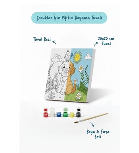 Sevimli Köpek ve Kuş Temalı Çocuk Boyama Tuvali – Şövalesiz Eğitici Boyama Seti 20x20 cm