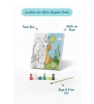 Sevimli Köpek ve Kuş Temalı Çocuk Boyama Tuvali – Şövalesiz Eğitici Boyama Seti 20x20 cm