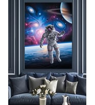 Uzayda Yürüyen Yalnız Astronot Dekoratif Kanvas - Mdf Ahşap Tablo