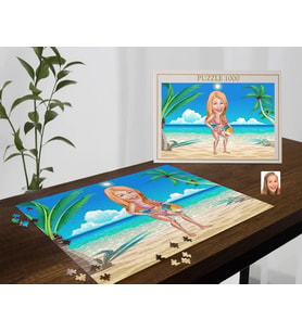 BK Gift Kişiye Özel Tatilci Kadın Tasarımlı 1000 Parça Profesyonel Puzzle-1, 1000 Puzzle, Arkadaşa Hediye