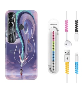 Tecno Spark 6 6 Go 8C 8 Pro 7 7 Pro Kılıf Kablo Koruma Spiral Silikon Kız ve Ejderha 1742