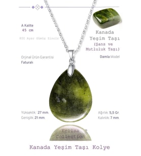 Sertifikalı Damla Model Jade Yeşim Taşı Kolye - Kanada (GÜMÜŞ APARATLI) (Çok Renkli)