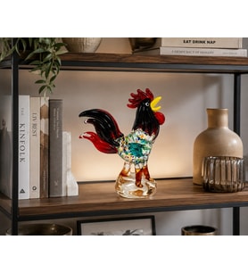 Dekoratif Murano Cam Horoz Biblosu Renkli El İşçiliği Görünümlü Modern Cam Obje 27 Cm