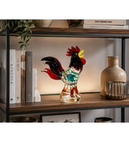 Dekoratif Murano Cam Horoz Biblosu Renkli El İşçiliği Görünümlü Modern Cam Obje 27 Cm