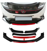 Fiat Doblo Uyumlu Ön Lip Kırmızı Renkli 4 Parça - A+ (Siyah-Kırmızı)