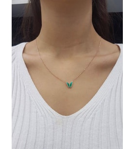 Kelebek Lazer Mineli Minimal Kolye (Karışık)