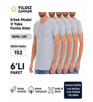 Yıldız Çamaşır Erkek V Yaka Kısa Kol Modal Likralı Fanila Atlet (150-151-152-153 ) - 6 Adet