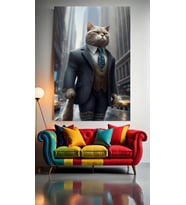 İŞ KEDİSİ V1 Ev Duvar Salon Güzellik Salonu Ofis Dükkan Dekarasyon Kanvas Tablo (Çok Renkli)