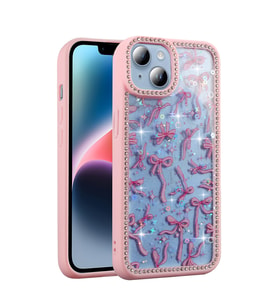 Apple iPhone 15 Uyumlu Kılıf Taşlı ve Simli Tasarım Zore Azra Kapak (Pembe)