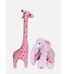 GRAN TOYS Oyun Arkadaşım Peluş Zürafa 100CM & Uyku Arkadaşım Fil 65CM (Pembe)