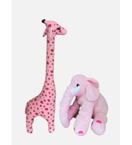 GRAN TOYS Oyun Arkadaşım Peluş Zürafa 100CM & Uyku Arkadaşım Fil 65CM (Pembe)