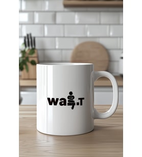 Wait Tasarımlı 330ml Baskılı Beyaz Seramik Kupa Bardak