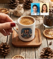Kişiye Özel Karikatürlü Kuğular ve Aşıklar Türk Kahvesi Fincanı Sevgililer Günü Hediyesi