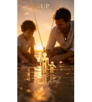 Up Atelier 925 Ayar Gümüş Özel Tasarım Gold Renk Baba Oğul Kolye