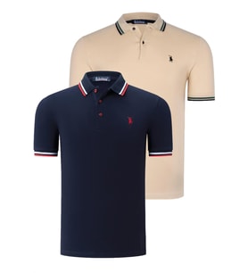 İKİLİ SET T8594 DEWBERRY ERKEK T-SHIRT-LACİVERT-BEJ (Karışık)