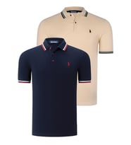 İKİLİ SET T8594 DEWBERRY ERKEK T-SHIRT-LACİVERT-BEJ (Karışık)