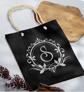 BK Gift Kişiye Özel Harfli Siyah Halat Saplı Kumaş Bez Çanta-3, Baskılı Omuz Çantası, Alışveriş Çantası