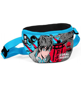 Coral High Siyah Mavi Anime Baskılı Erkek Çocuk Bel Çantası