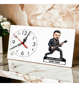 Gitarist Müzisyen Erkek Karikatürlü Masa Saati