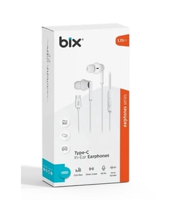 BİX HF01C-WE Type-C Beyaz 14MM EXTRA BASS KULAKİÇİ Mikrofonlu Kulaklık
