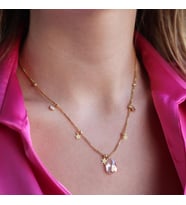 Damla Taşlı Gold Kaplama Trend Gümüş Kolye