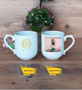 Gold Baş Harf Kupa Bardak Oval Fotoğraflı Doğum Günü Hediyesi