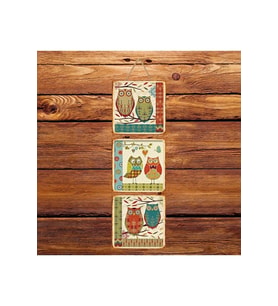 Baykuş Tasarımlı Üçlü Retro Ahşap Poster