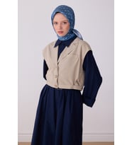 Etnik Desen Saf İpek Twill Eşarp  4308 (Mavi)
