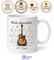 Gitarist Temalı Tab Baskılı Kupa Bardak Müzisyen Hediye Porselen Mug